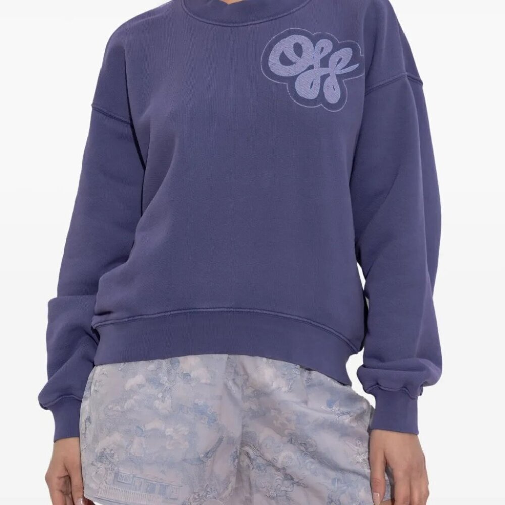 Off-White Logo print cotton Purple Crewneck Sweatshirt Size XXS Women's - Picture 2 of 5
